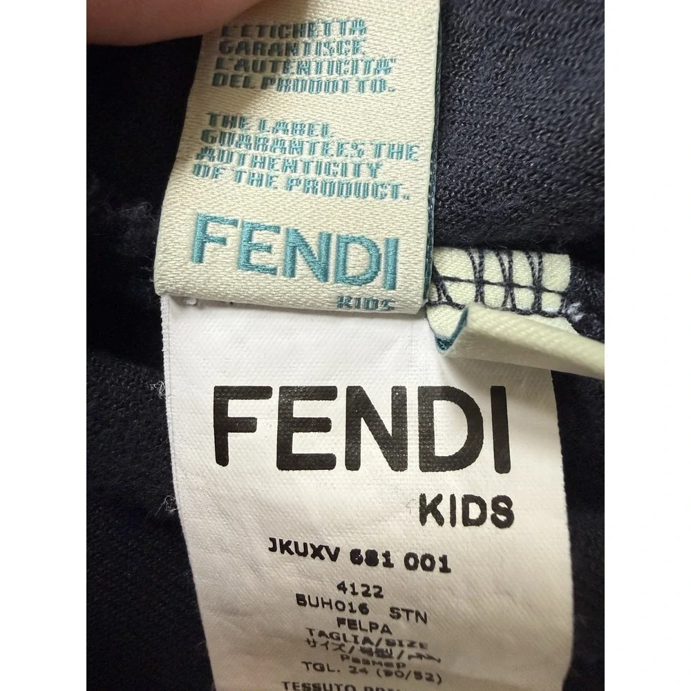 FENDI Kids Italy designer Navy Full Zip Velour Logo Hoodie Luxury Sz 24 Months - Picture 8 of 10